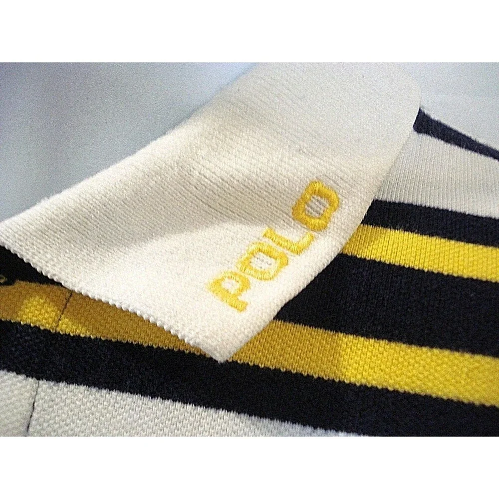 Ralph Lauren Polo Golf Shirt Striped Embroidered Collar Mens Size L